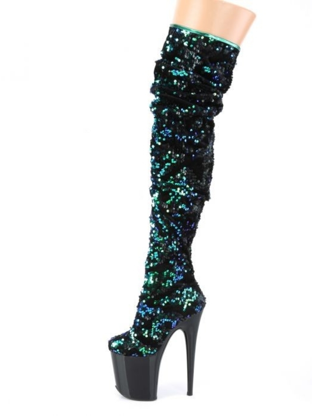 Sequined Green-Blue Over-the-Knee Boot Pleaser flamingo3004 (NIB) Size 10